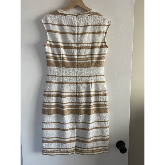 Lbisse Dress Size Medium Sleeveless Fitted Peeka Boo Cutouts White Beige Stripe - Picture 2 of 9